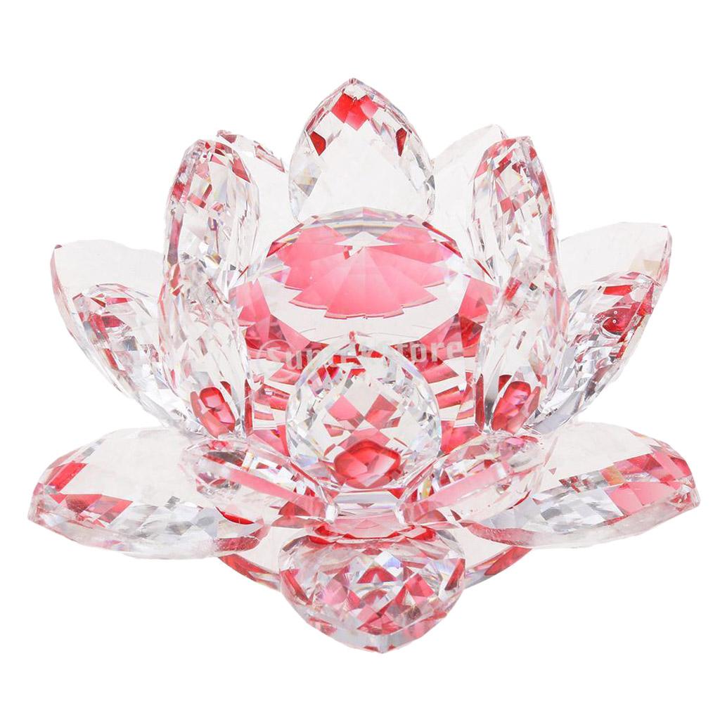 Crystal Lotus Flower Craft Paperweight Feng Shui Decor Love Holy Red