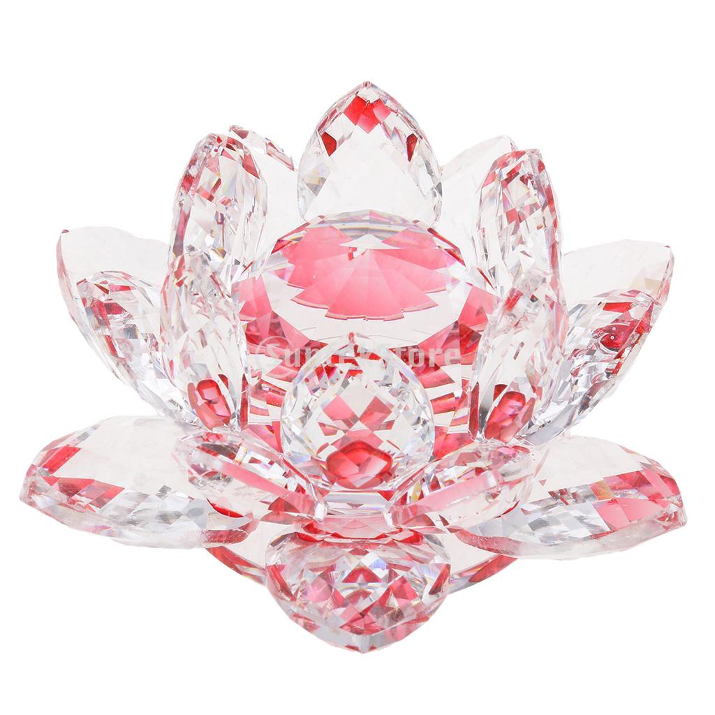 Crystal Lotus Flower Craft Paperweight Feng Shui Decor Love Holy Red