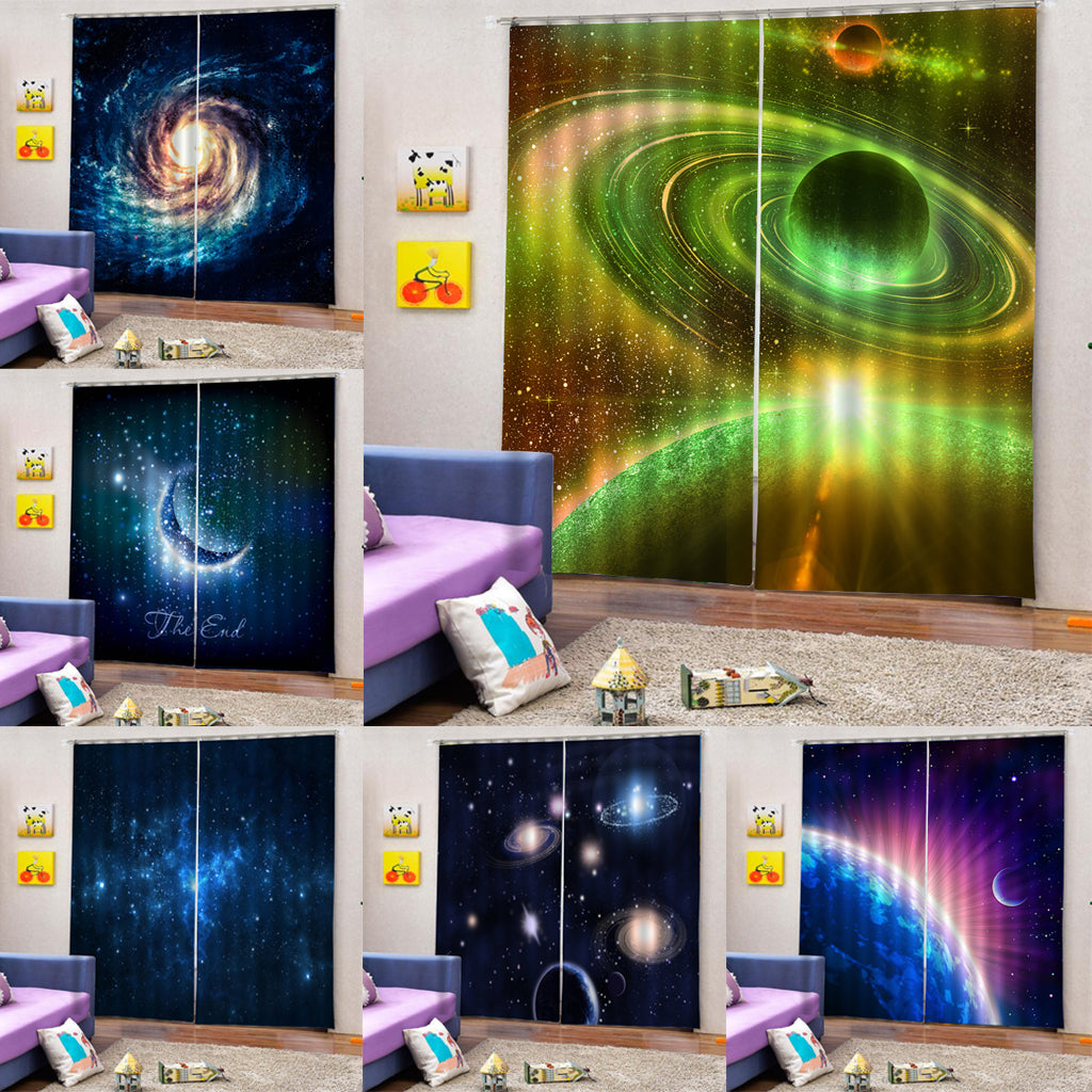 2 Panel Printed Curtain, Thermal Insulated Curtain Drape Universe