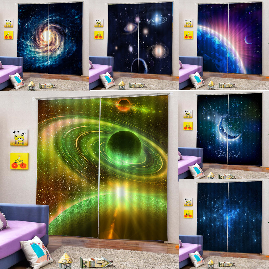2 Panel Printed Curtain, Thermal Insulated Curtain Drape Universe