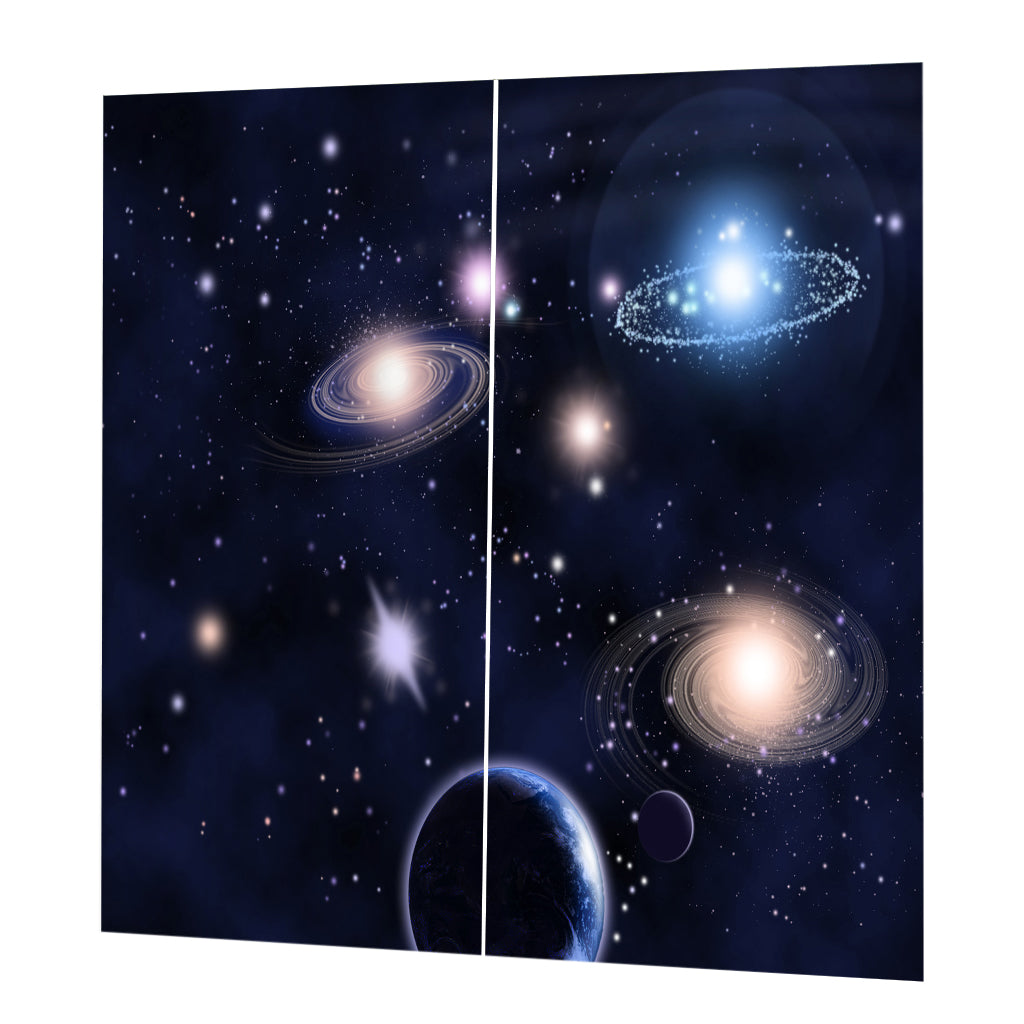 2 Panel Printed Curtain, Thermal Insulated Curtain Drape Galaxy