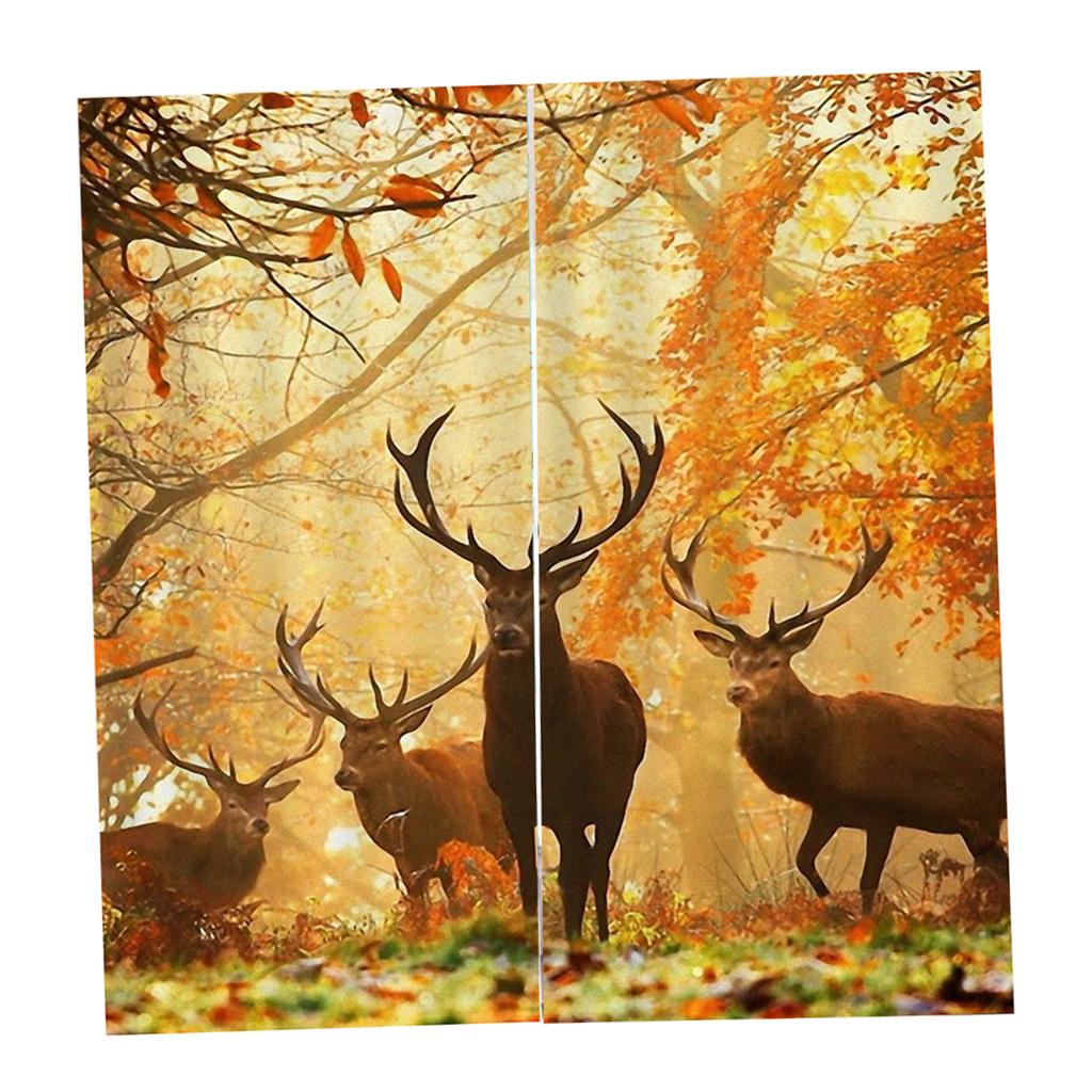 2 Panel Printed Curtain Thermal Insulated Curtain Drape Deers