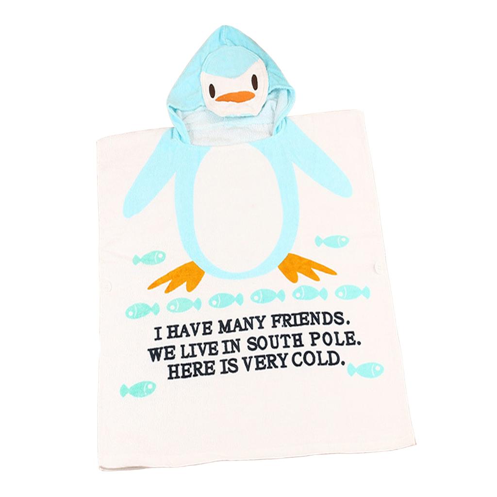 Baby Dressing Gown Cute Hooded Bathrobe Towel Boy Girl Animal Blue Penguin