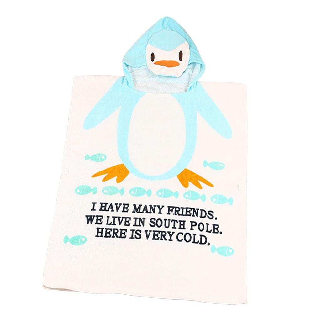 Baby Dressing Gown Cute Hooded Bathrobe Towel Boy Girl Animal Blue Penguin