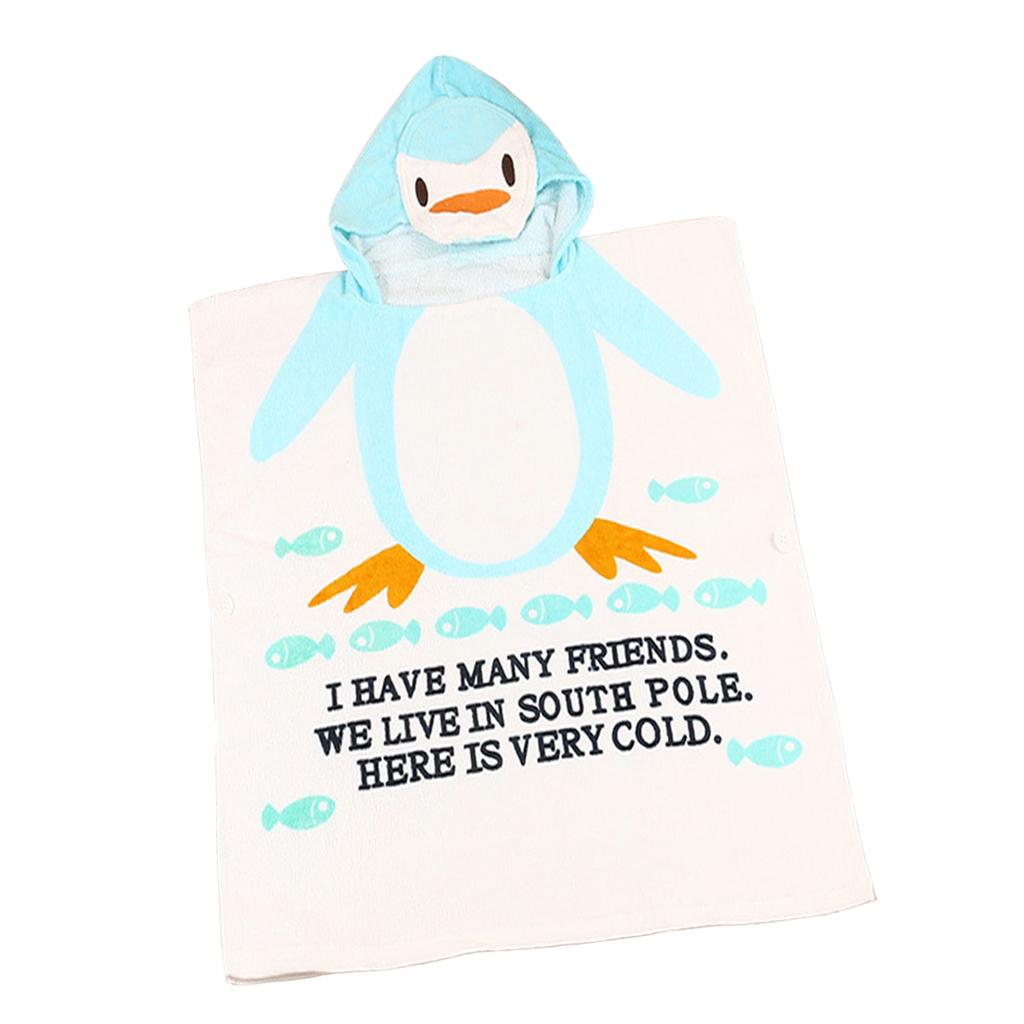 Baby Dressing Gown Cute Hooded Bathrobe Towel Boy Girl Animal Blue Penguin