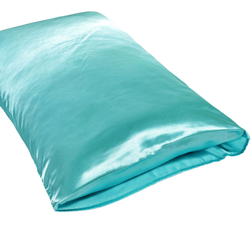 1 Pair Solid Color Luxury Silky Pillowcases Standard Size (20x26) Lake Blue"