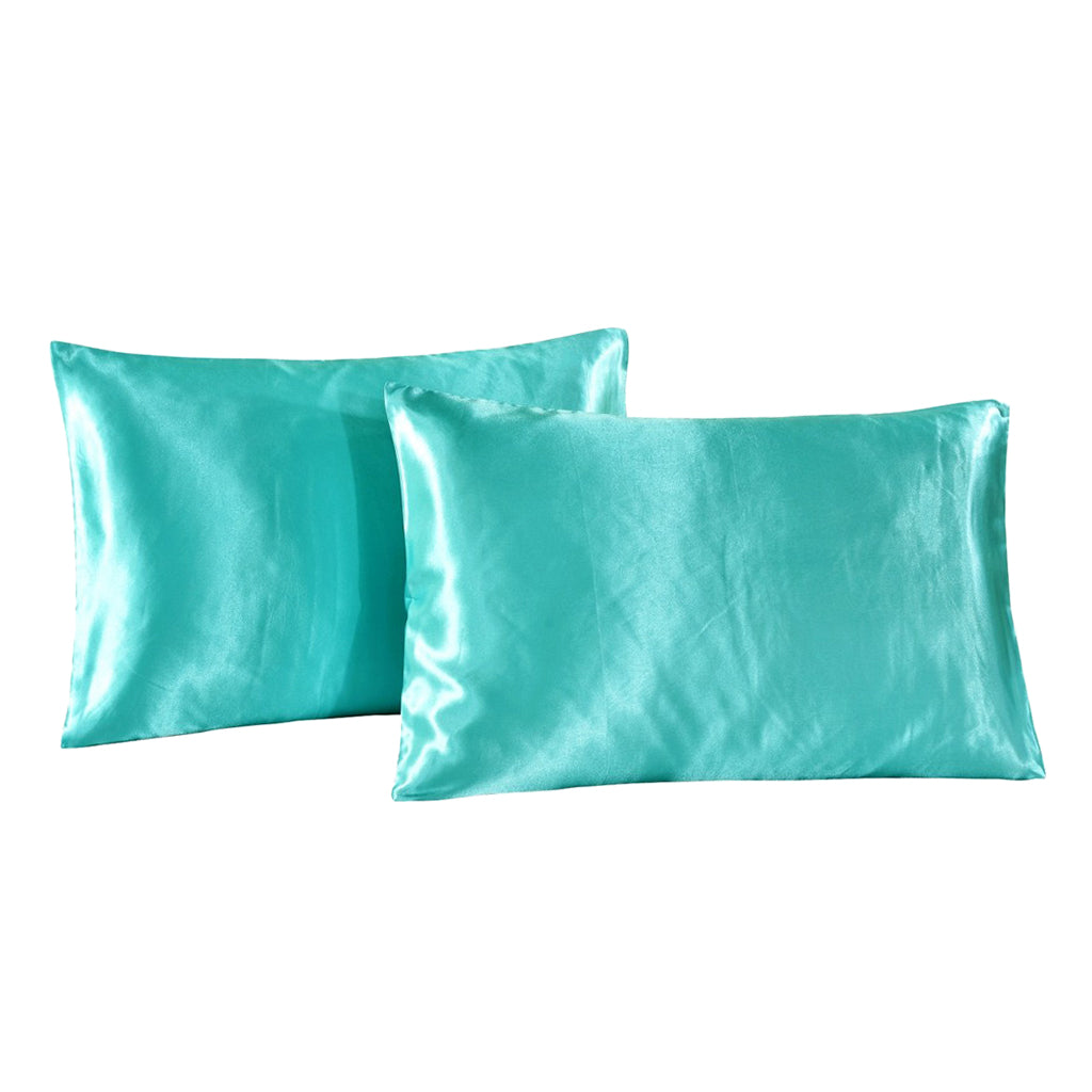 1 Pair Solid Color Luxury Silky Pillowcases Standard Size (20x26) Lake Blue"