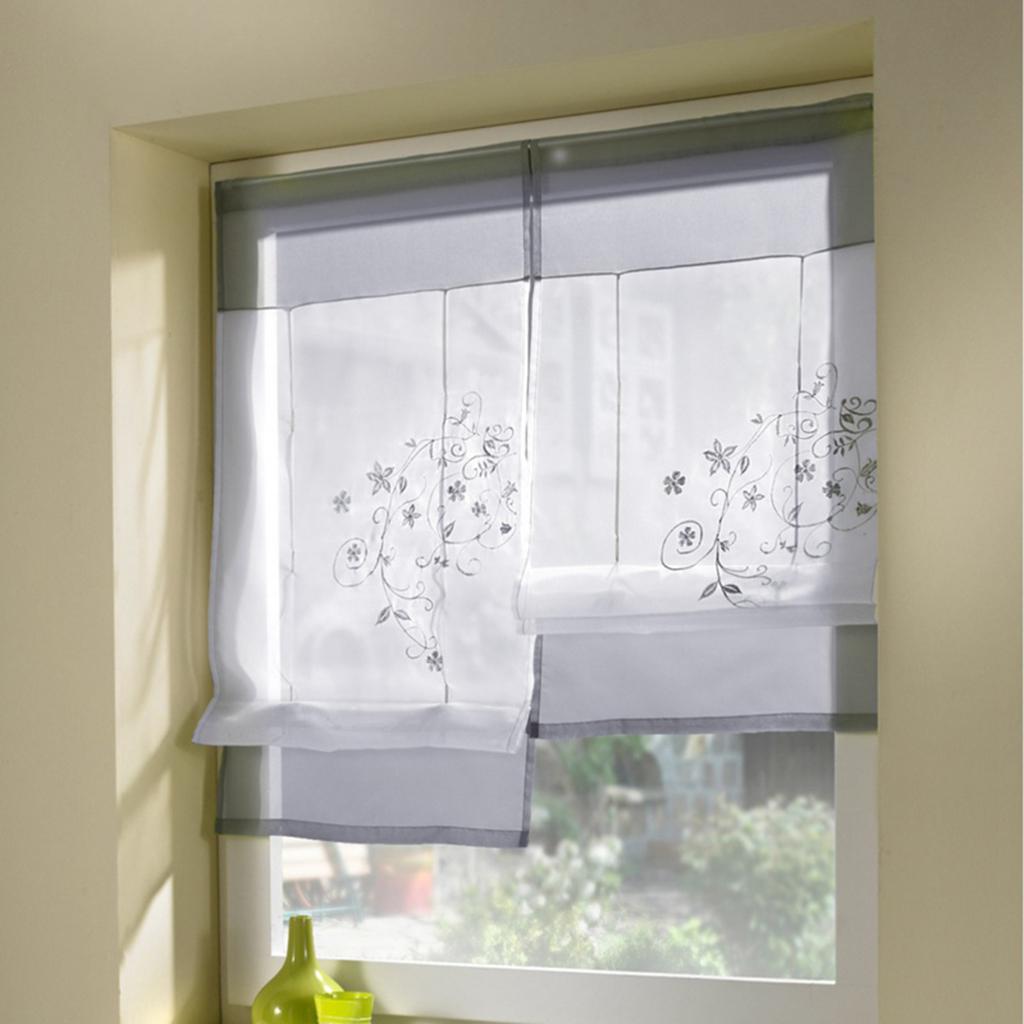 Liftable Roman Curtain Sheer Voile Window Valance Drape #2 Grey, 80x100cm