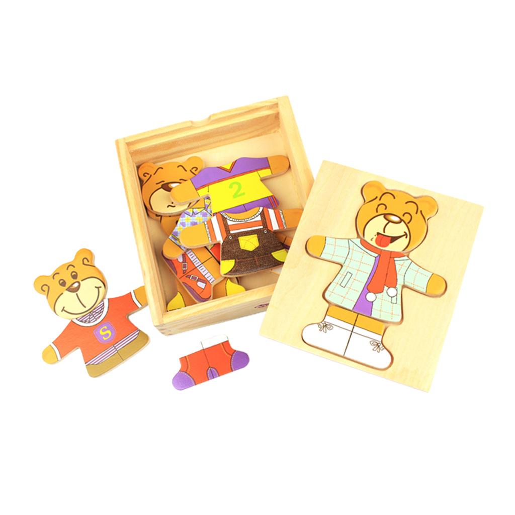 Early Education Toy, Puzzle Block, Bear Clothes Dress Up Play Set Girl Bear