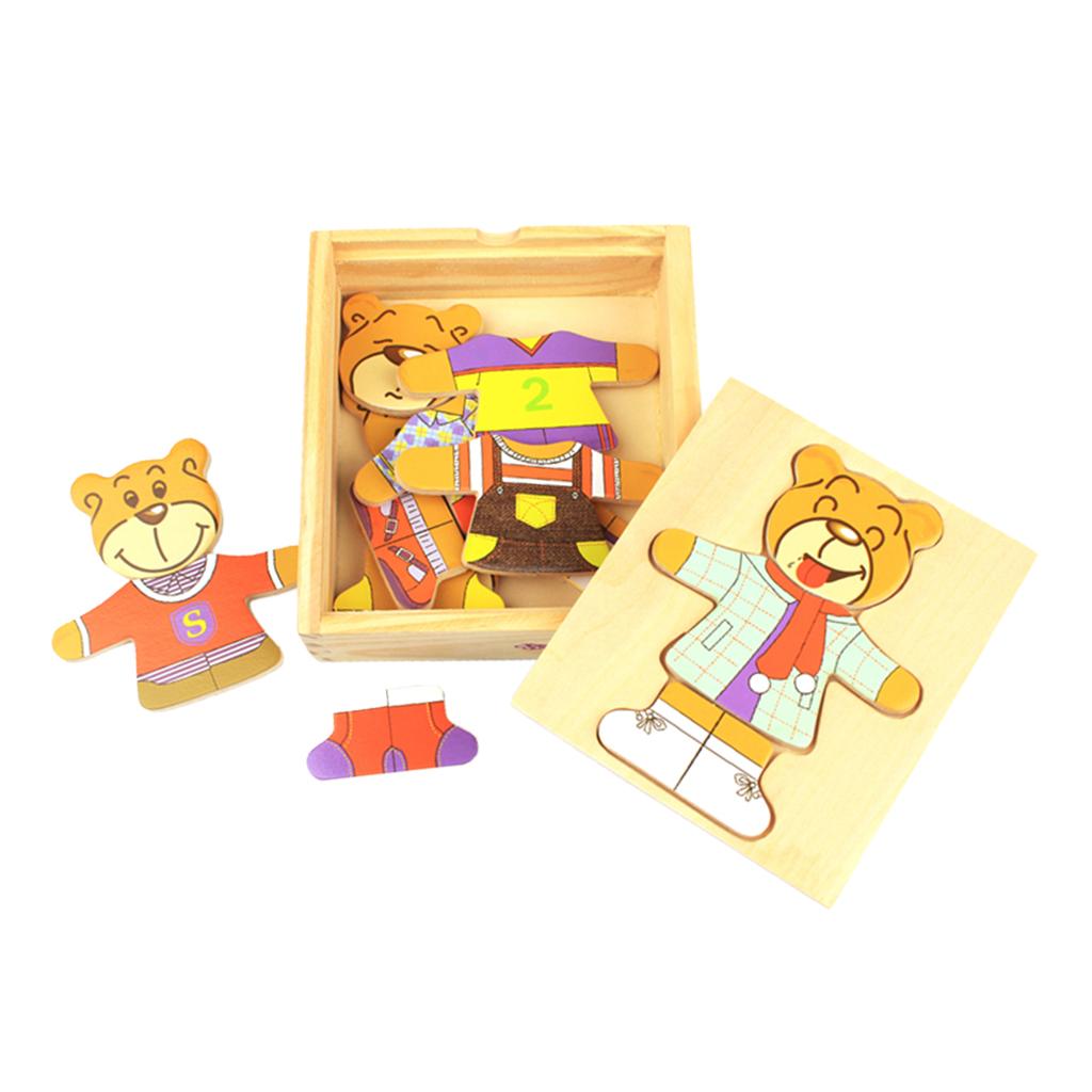 Early Education Toy, Puzzle Block, Bear Clothes Dress Up Play Set Girl Bear