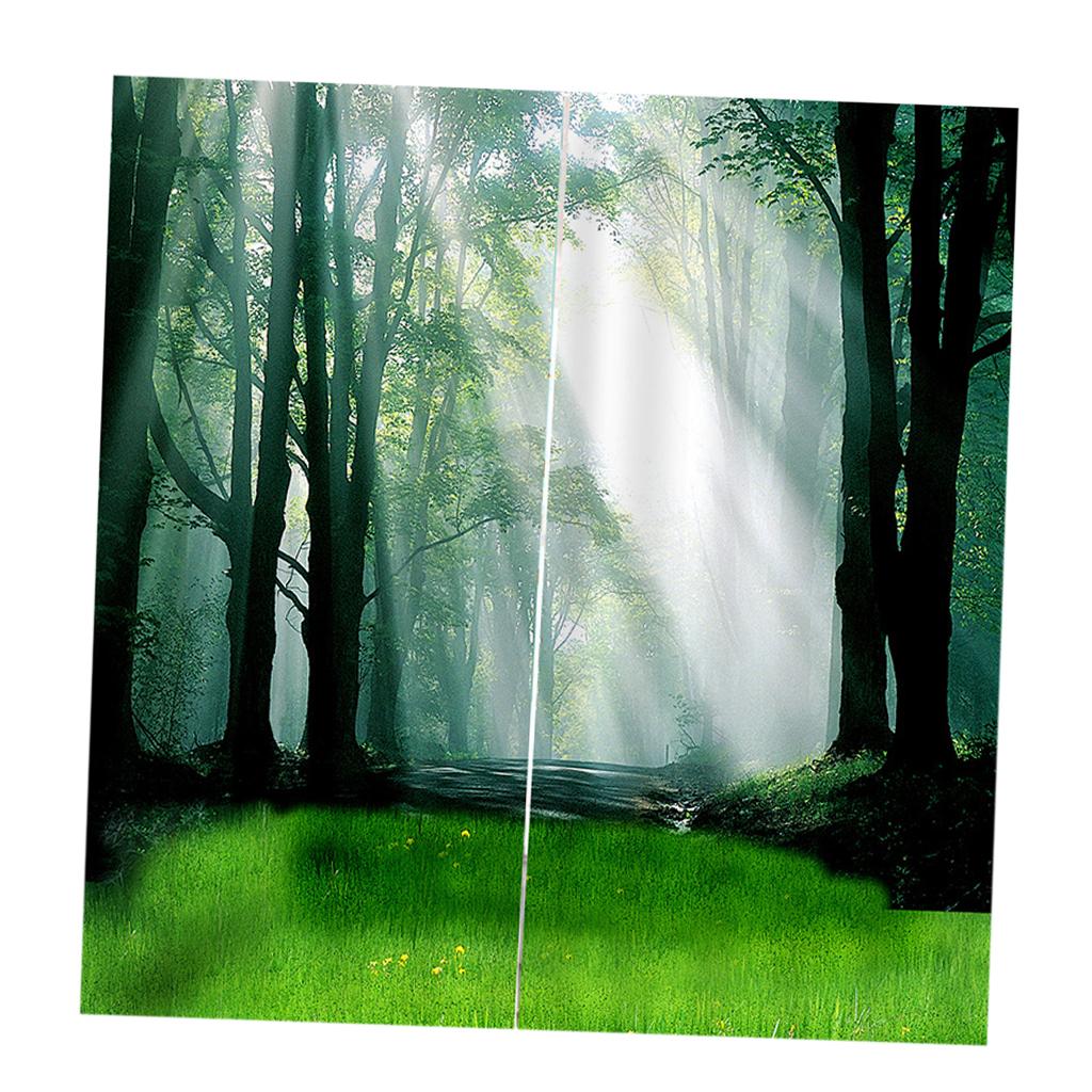 Charming Scenery Printed Window Curtains Drapes Morning Forest
