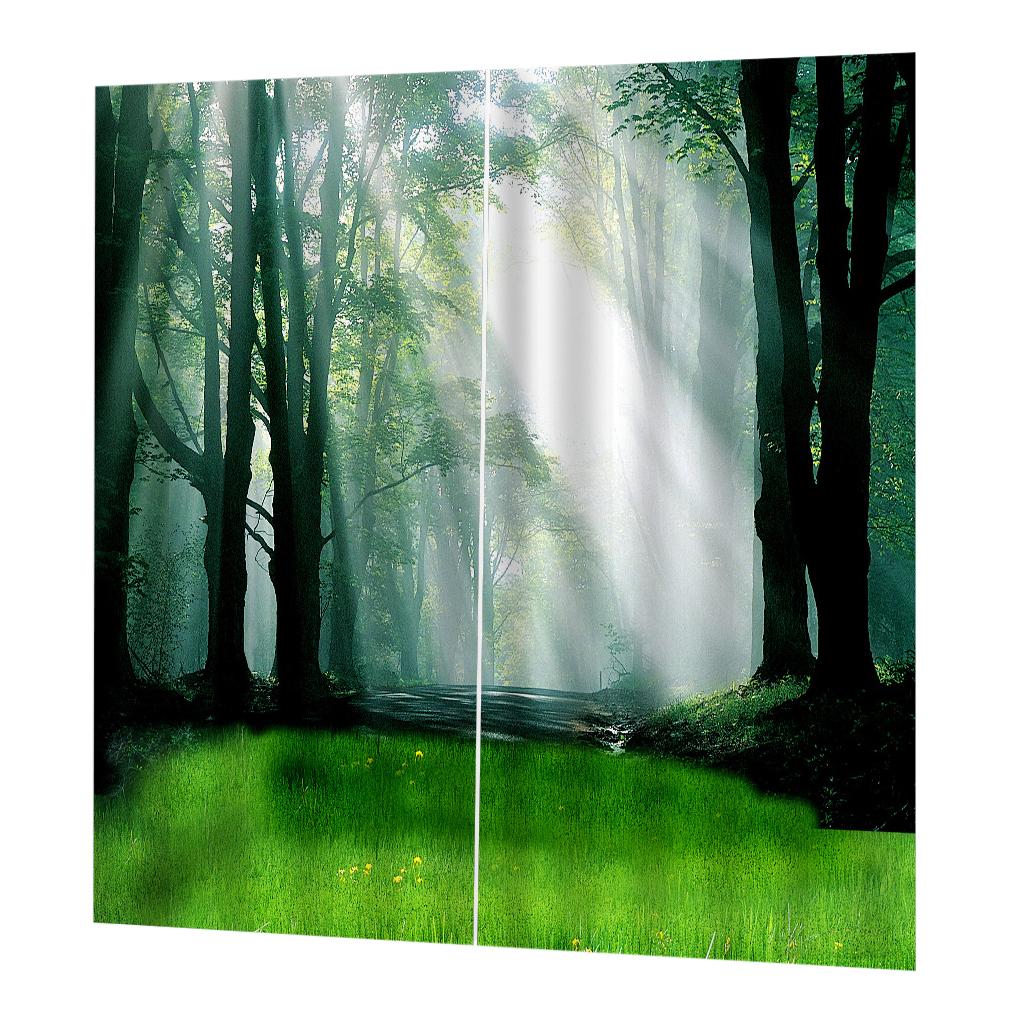 Charming Scenery Printed Window Curtains Drapes Morning Forest