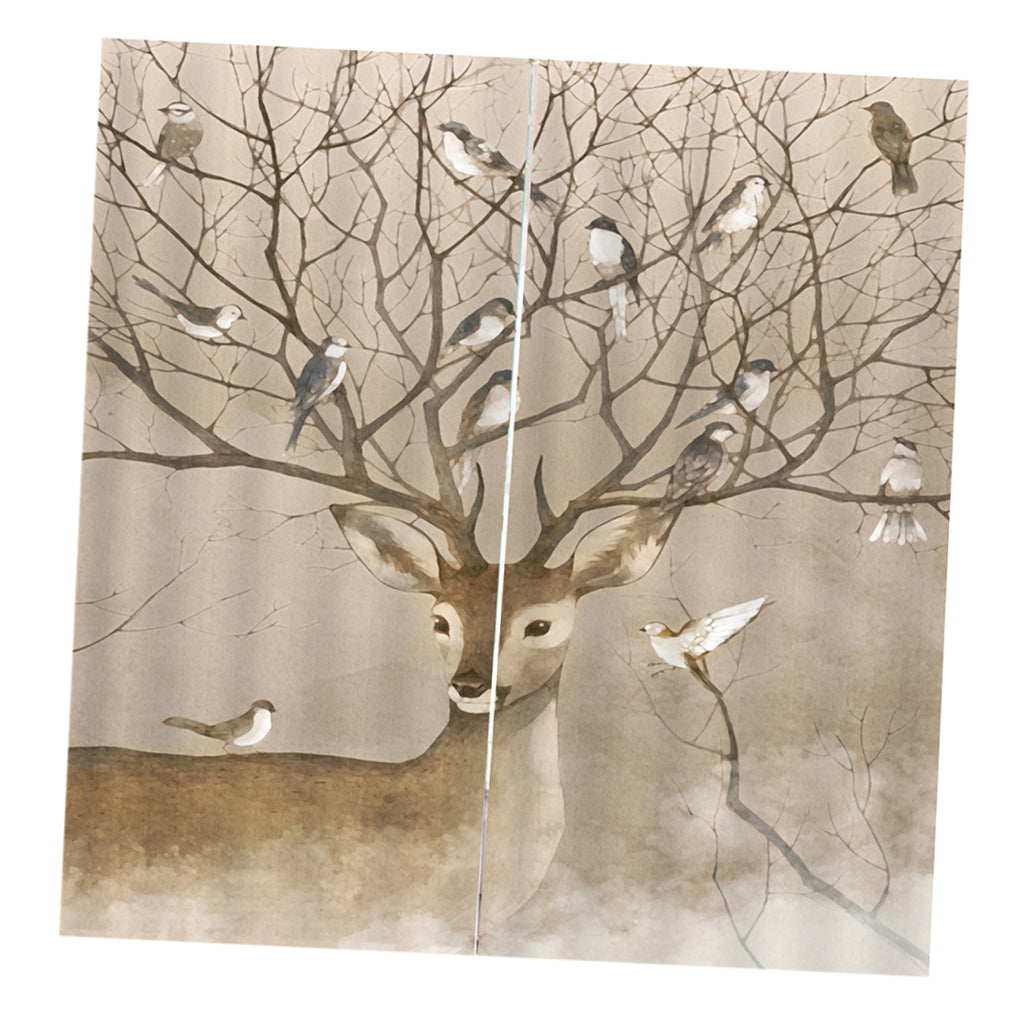Set of 2 Panel Digital Photo Printing Blackout 3D Curtains Elk Bird