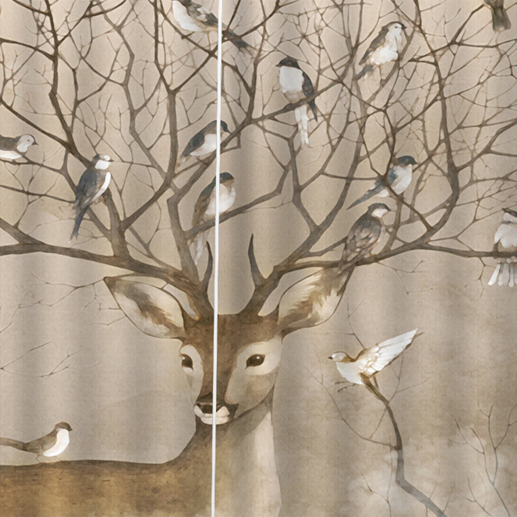 Set of 2 Panel Digital Photo Printing Blackout 3D Curtains Elk Bird