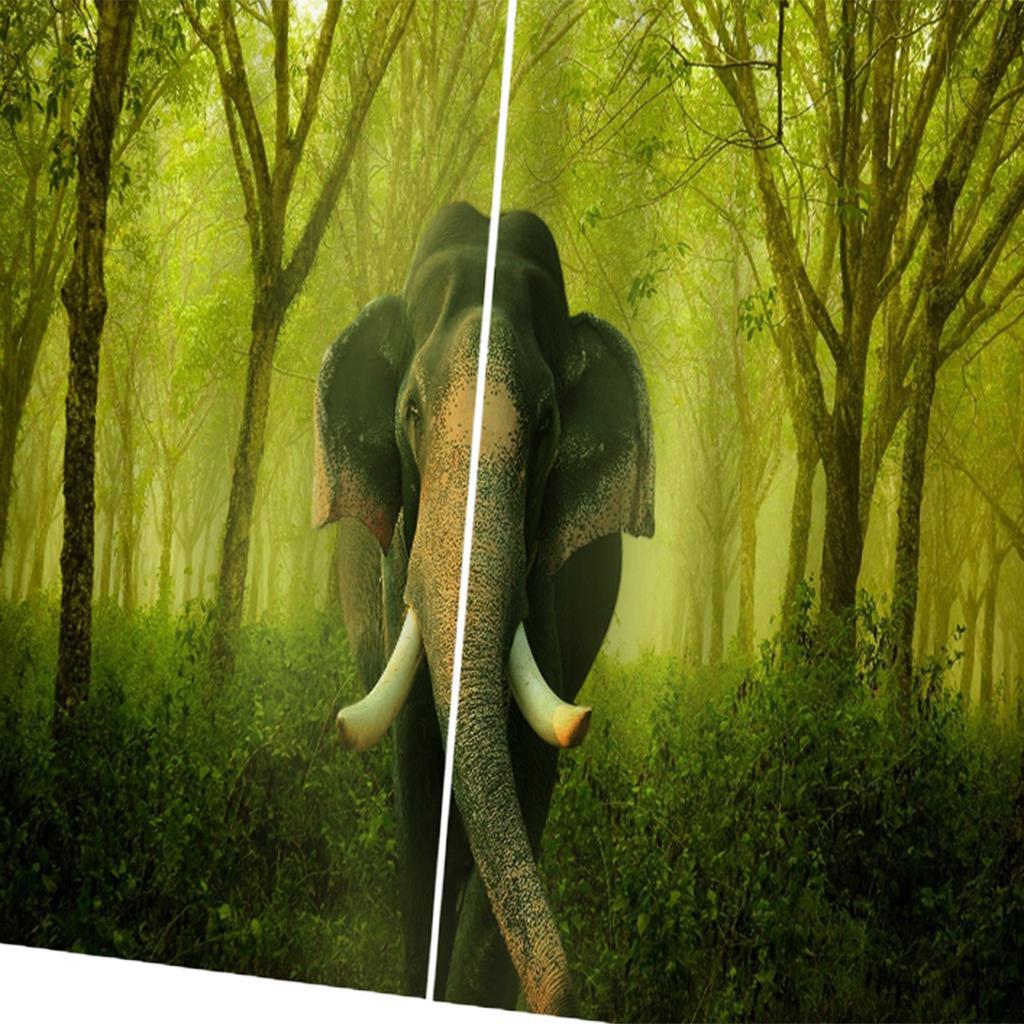 Set of 2 Panel Digital Photo Printing Blackout 3D Curtains Elephant