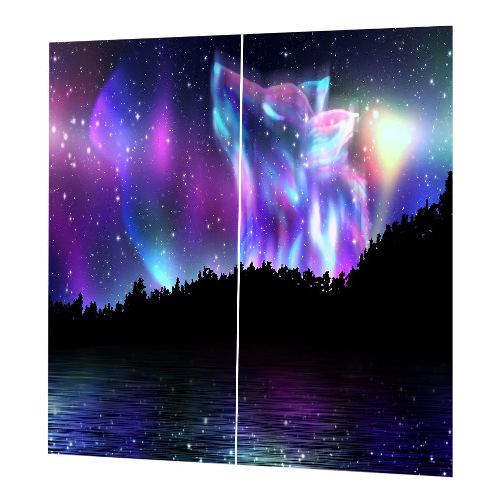 Set of 2 Panel Digital Photo Printing Blackout 3D Curtains Wolf