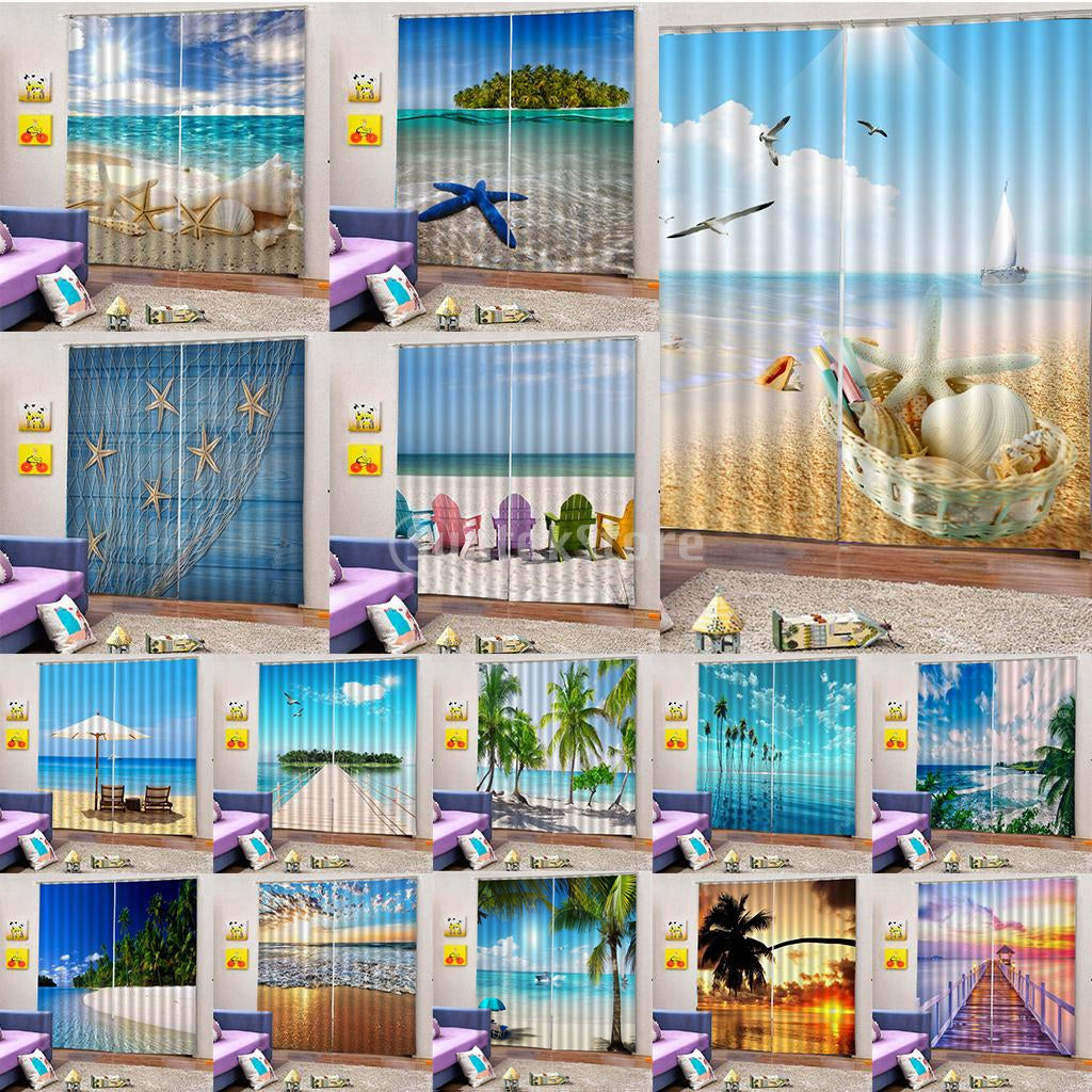 2 Panels Digital Printing Blackout 3D Curtains Window Seagull