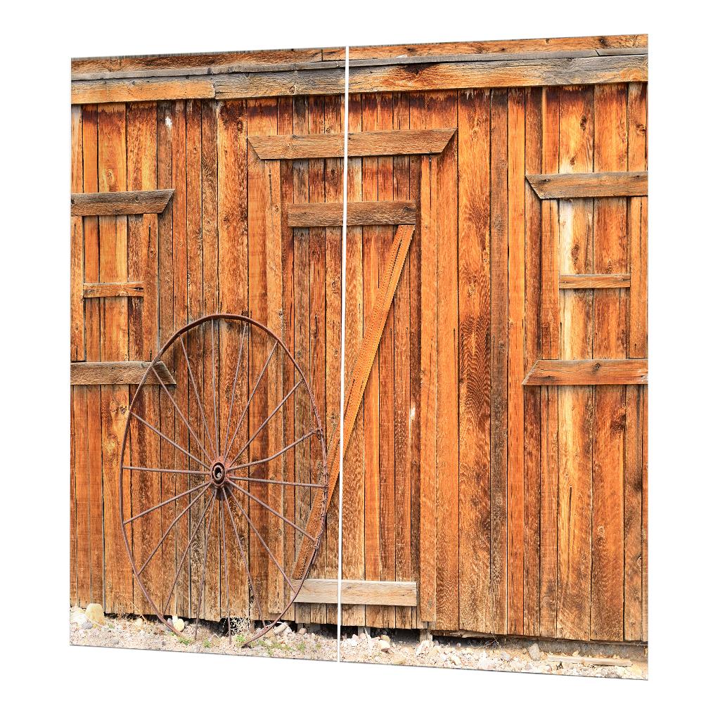 2 Panels Digital Printing Thermal Insulated 3D Curtains wheel wood door