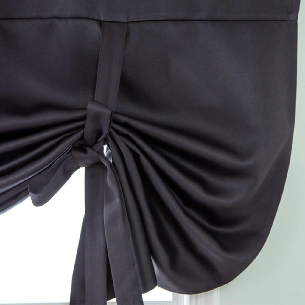 Thermal Insulated Grey Blackout Curtain Tie Up Shade for Small Window Black