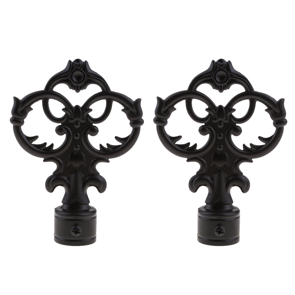 1 Pair Curtain Decorative Pole/Rod Finials Ends Heads 28mm Black Crown
