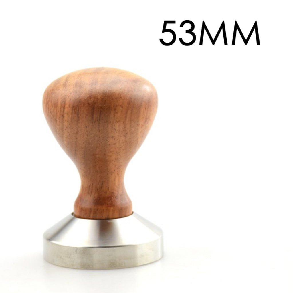 Stainless Steel Espresso Coffee Bean Tamper Press Tool Wooden Handle #2 53mm