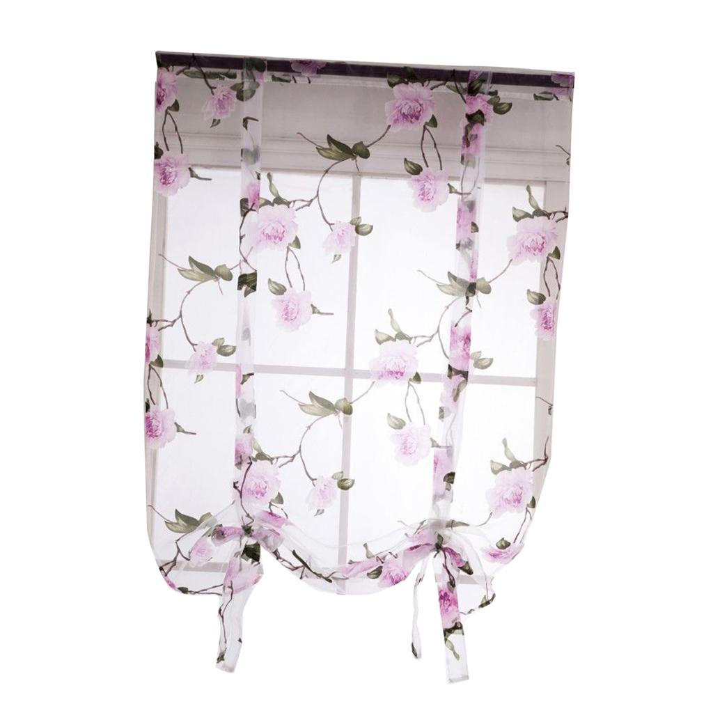 Floral Design Roman Short Window Curtain Sheer Voile #1 Purple 80x100cm