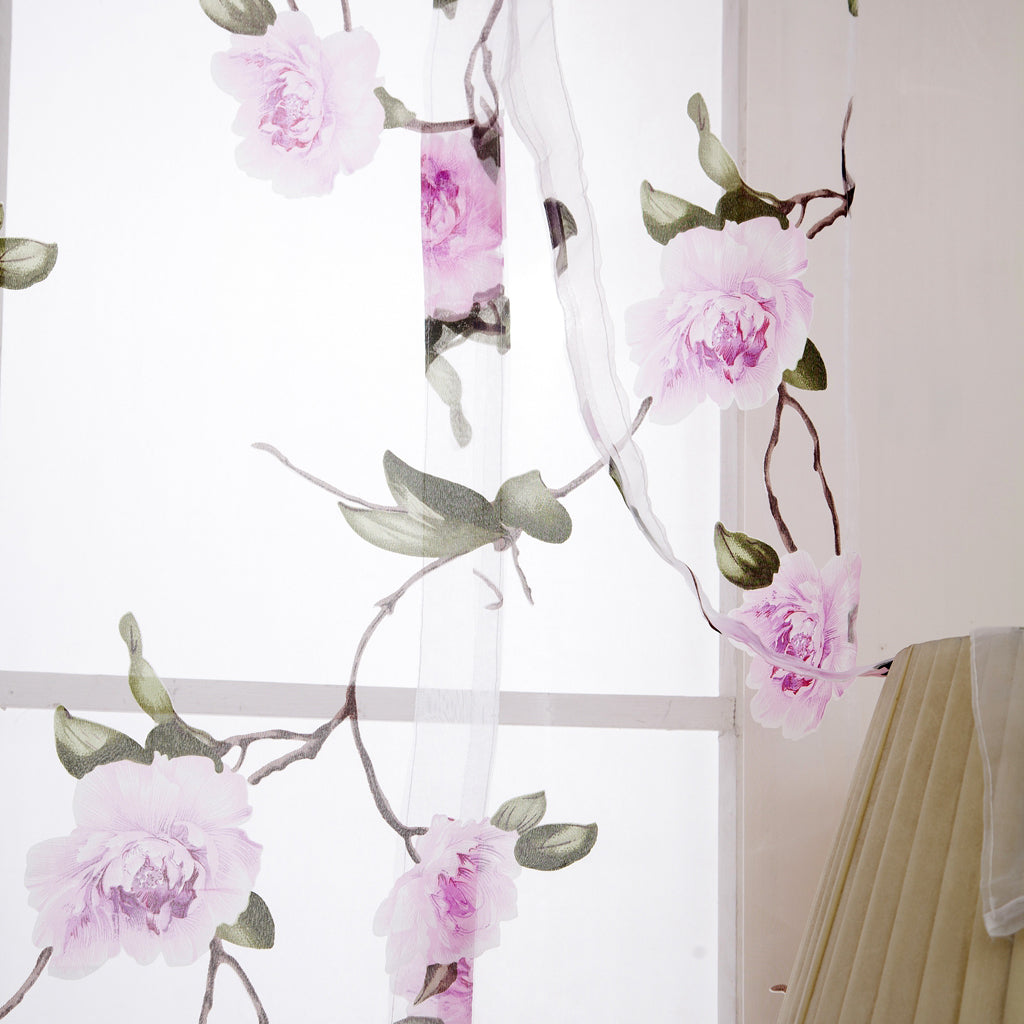 Floral Design Roman Short Window Curtain Sheer Voile #2 Purple 100x160cm