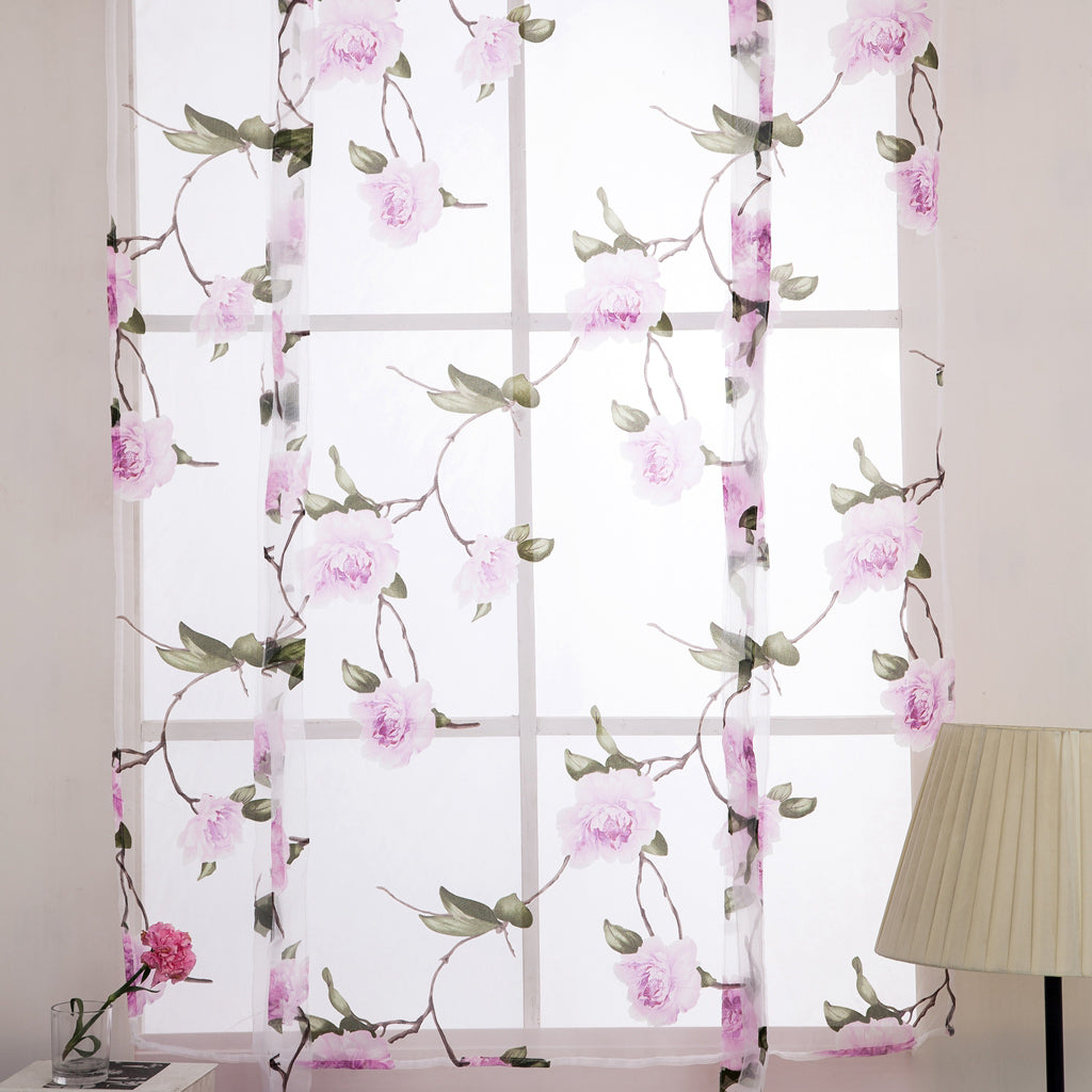 Floral Design Roman Short Window Curtain Sheer Voile #2 Purple 100x160cm