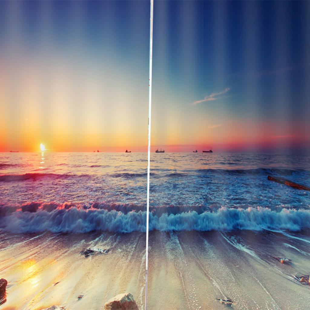 Set 2 Panels Digital Photo Printing Blackout 3D Curtains Sunset Beach