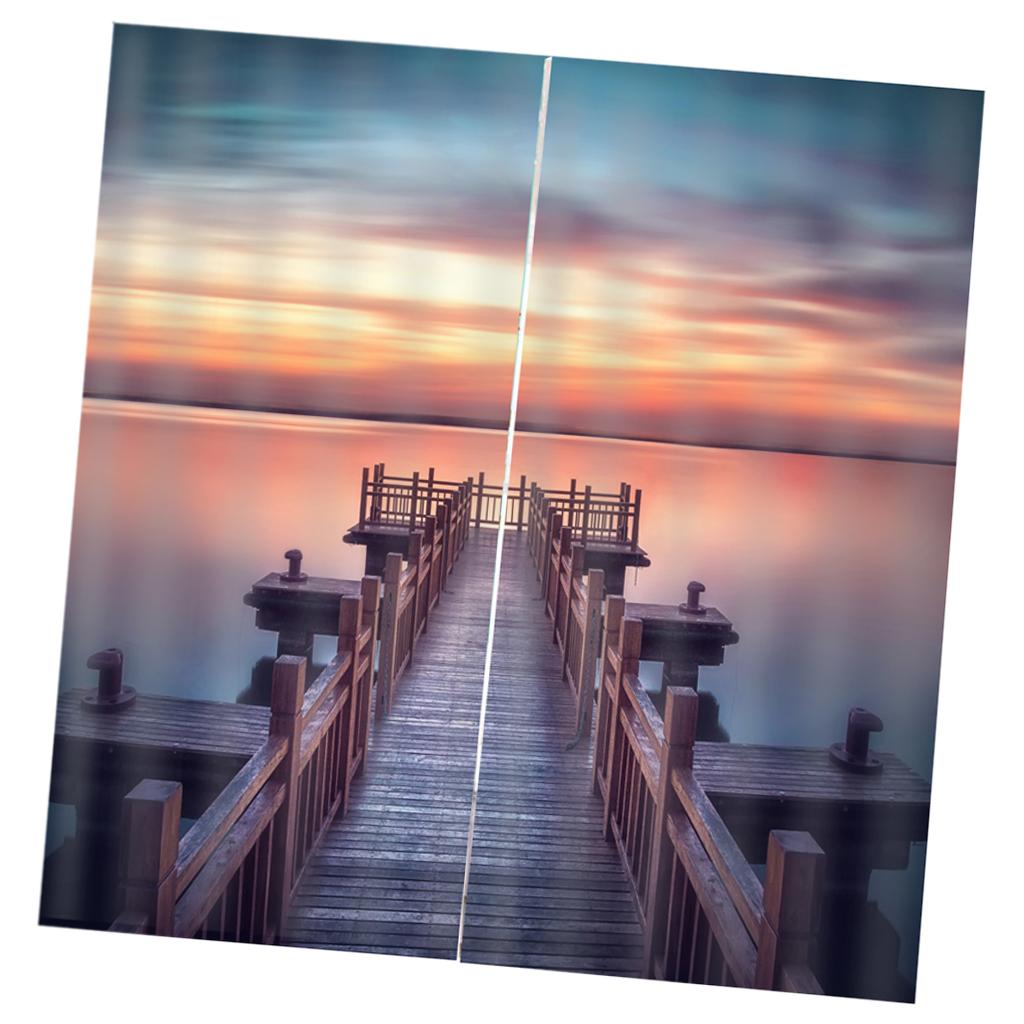 Set 2 Panels Digital Photo Printing Blackout 3D Curtains Sunset bridge