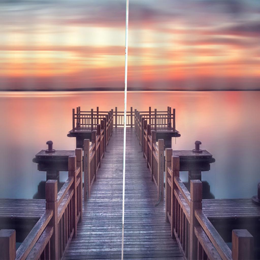 Set 2 Panels Digital Photo Printing Blackout 3D Curtains Sunset bridge