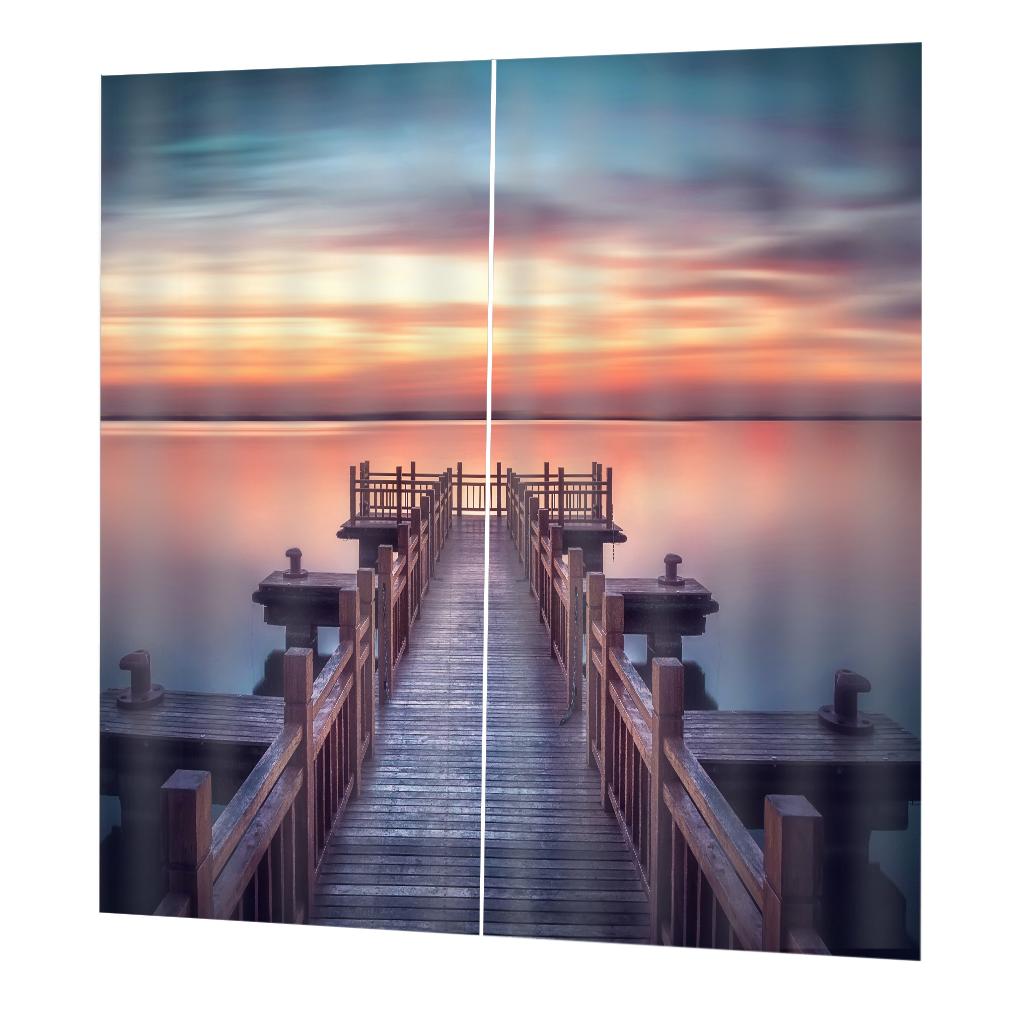 Set 2 Panels Digital Photo Printing Blackout 3D Curtains Sunset bridge