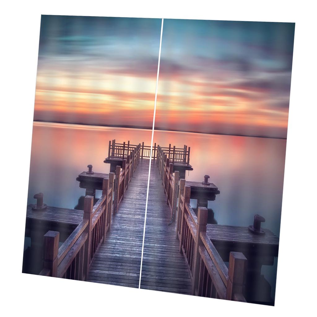 Set 2 Panels Digital Photo Printing Blackout 3D Curtains Sunset bridge