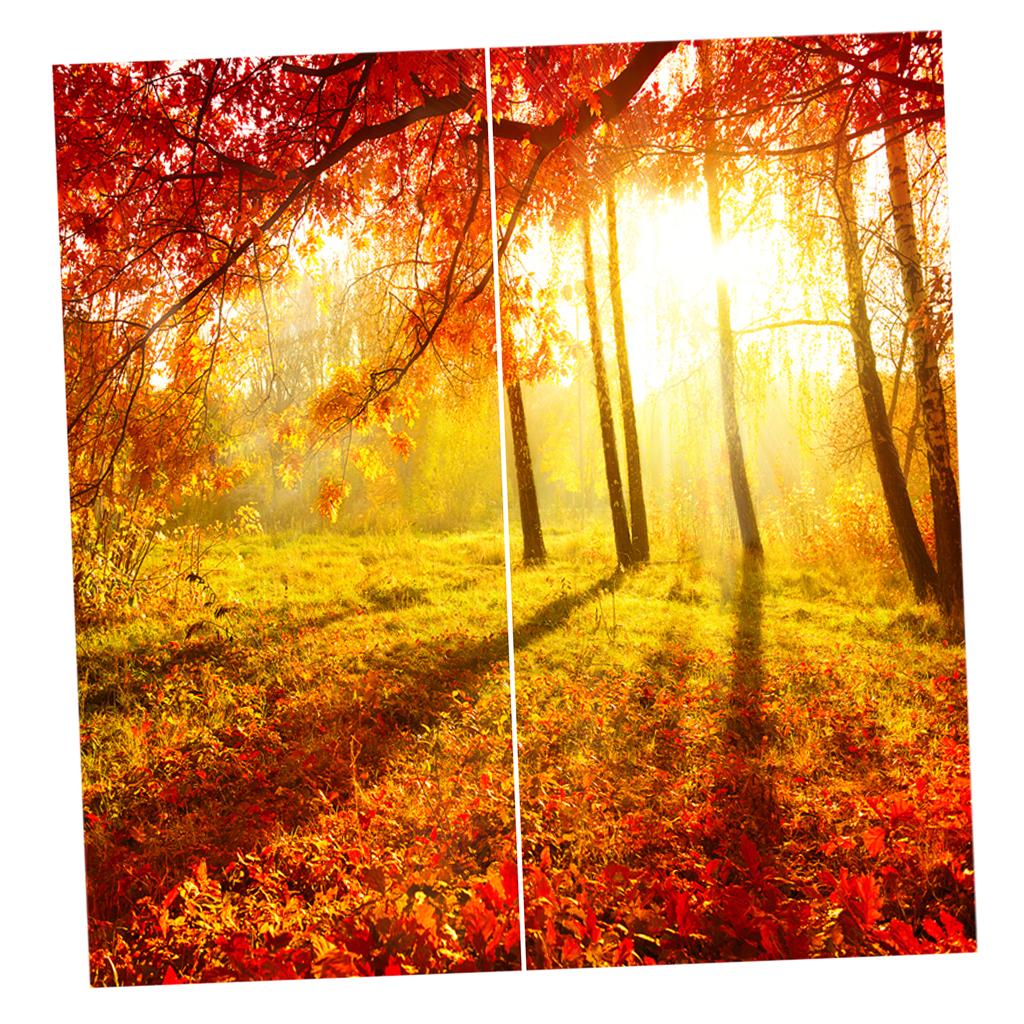 Set 2 Panels Digital Photo Printing Blackout 3D Curtains Sunset Maple leaves