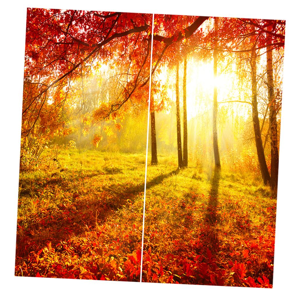 Set 2 Panels Digital Photo Printing Blackout 3D Curtains Sunset Maple leaves