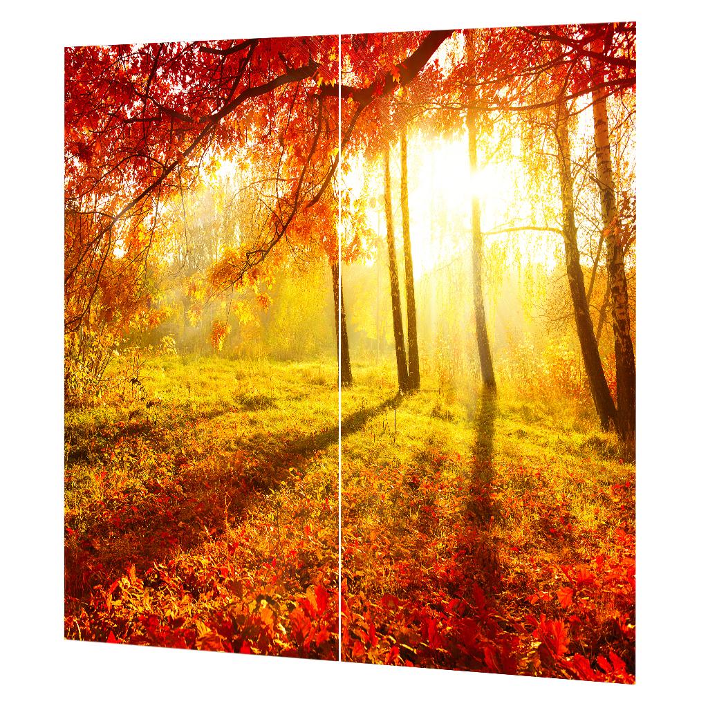 Set 2 Panels Digital Photo Printing Blackout 3D Curtains Sunset Maple leaves