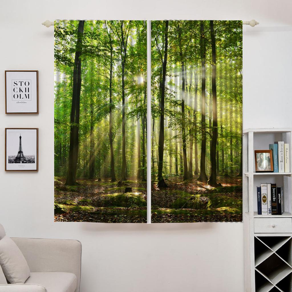 Set of 2 Panels Digital Printing 3D Curtains 140x100cm Sunshine Forest
