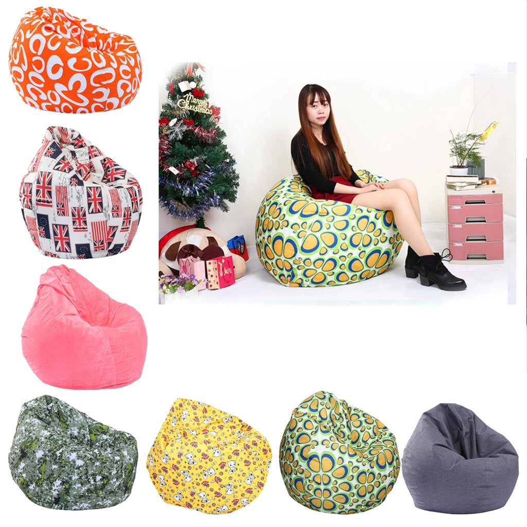 Modern Printed Linen Beanbag Cover Sofa Slipcover Toy Storage Case Art Print