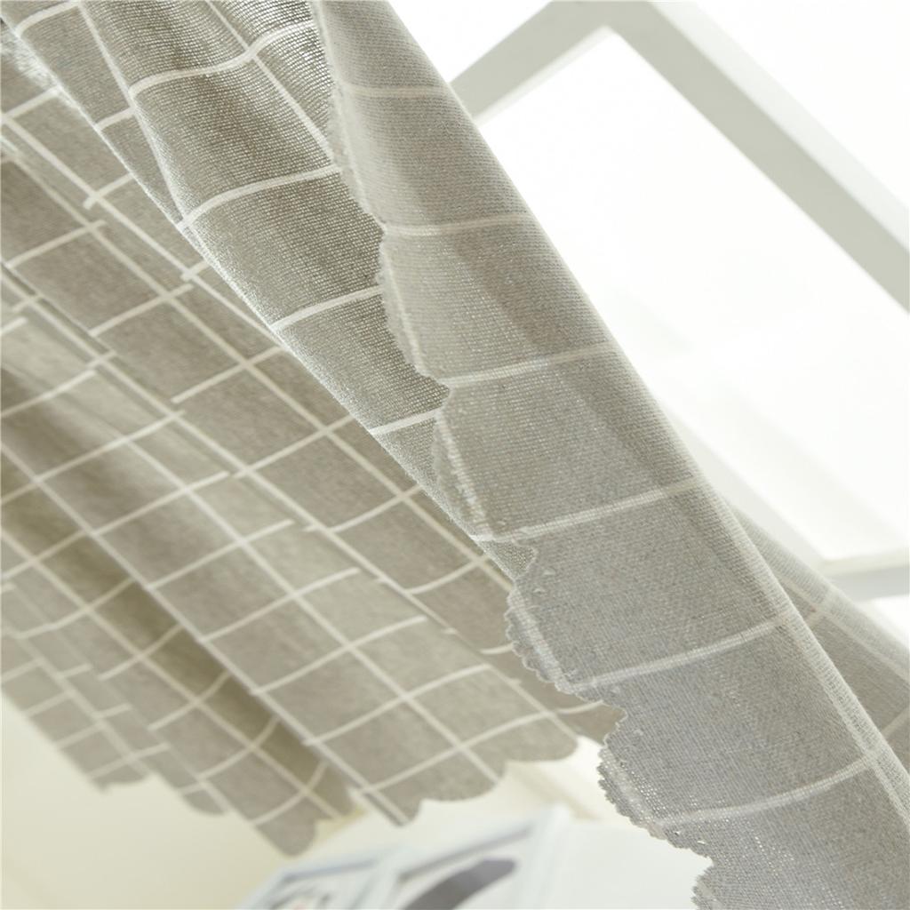 Window Balcony Rod Grid Short Curtain for Home Kitchen Cabinet Panel Gray Grid