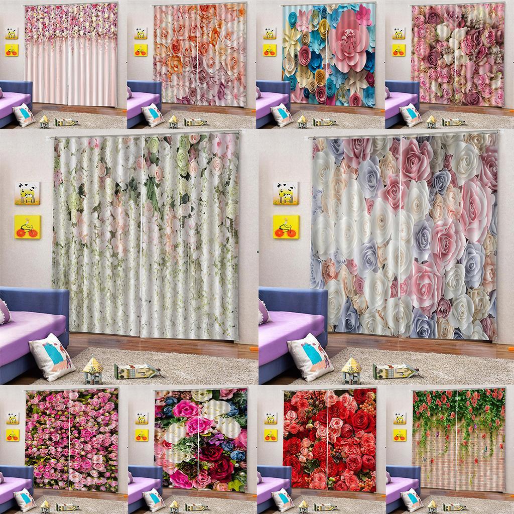 Charming Floral Printed Window Curtains Bath Drapes 1