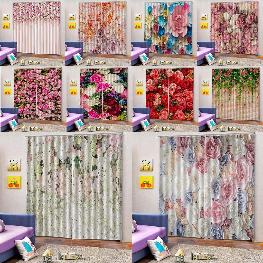 Charming Floral Printed Window Curtains Bath Drapes 1