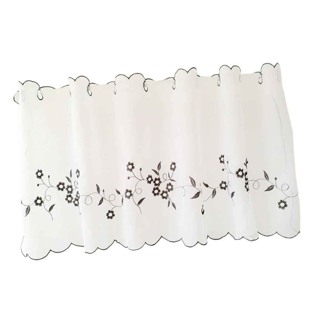 Embroidered Window Tiers Kitchen Cafe Half Curtains Gray 30x120cm