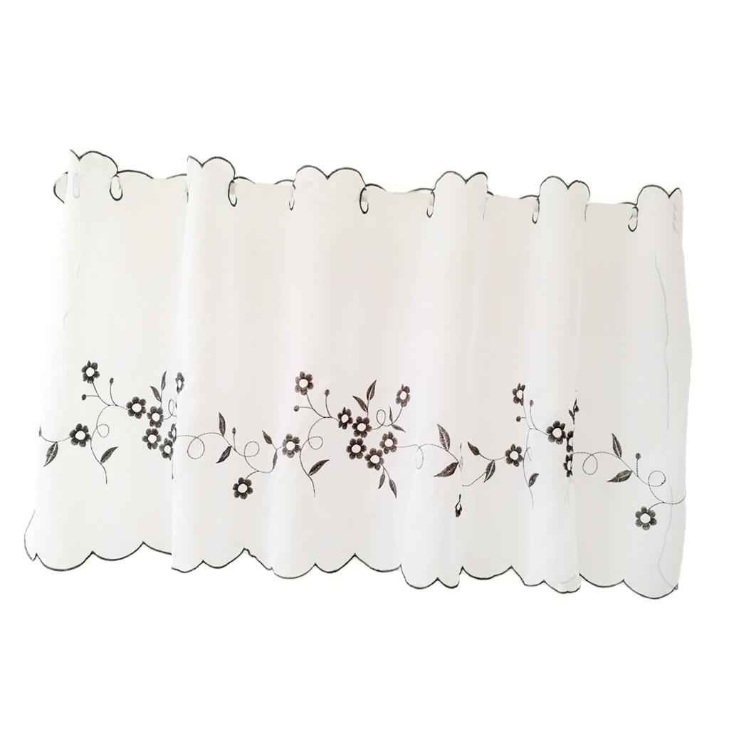 Embroidered Window Tiers Kitchen Cafe Half Curtains Gray 30x120cm