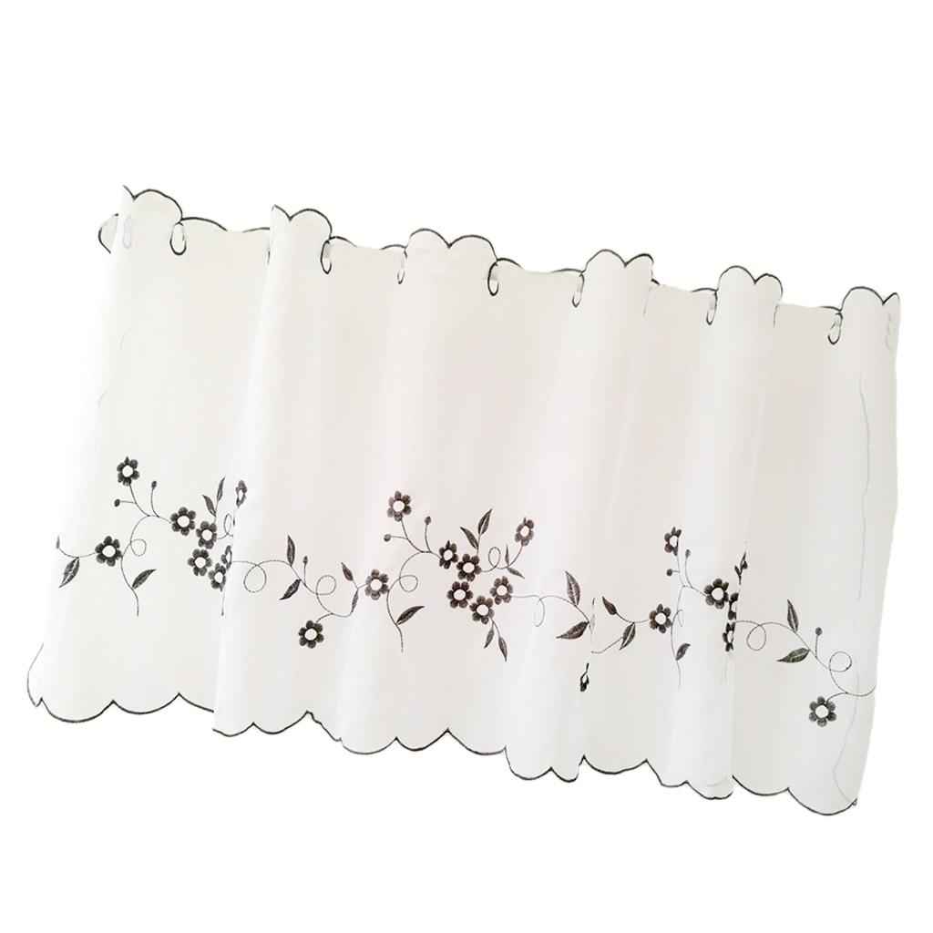 Embroidered Window Tiers Kitchen Cafe Half Curtains Gray 30x120cm
