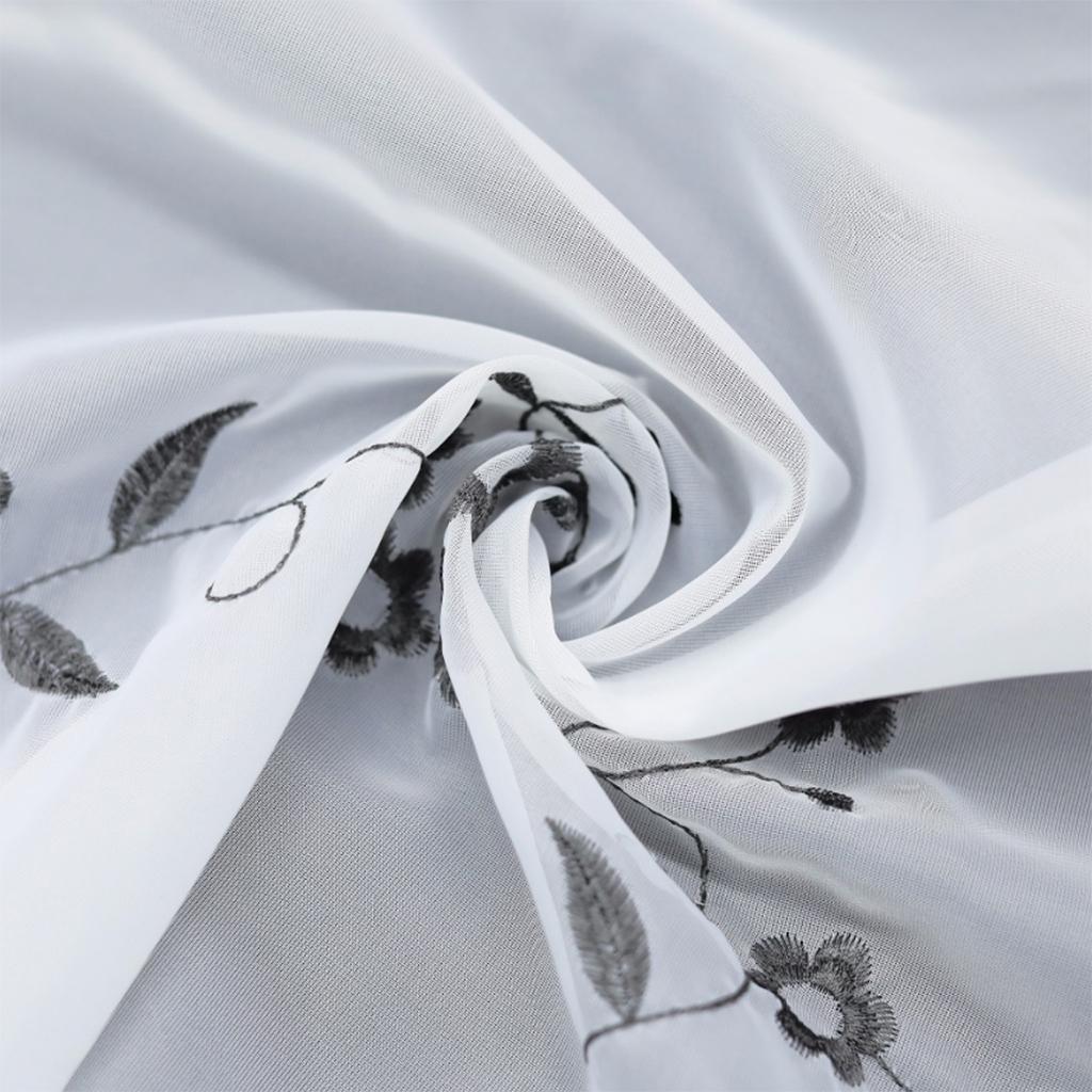 Embroidered Window Tiers Kitchen Cafe Half Curtains Gray 60x120cm