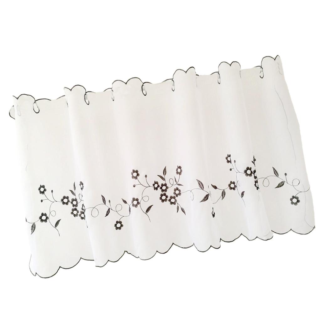 Embroidered Window Tiers Kitchen Cafe Half Curtains Gray 60x120cm