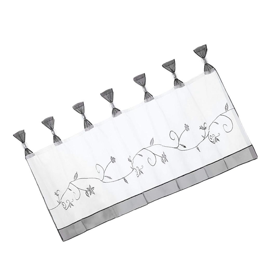 Embroidered Short Curtain Tab Top Cafe Half Curtains Grey - 45x120cm