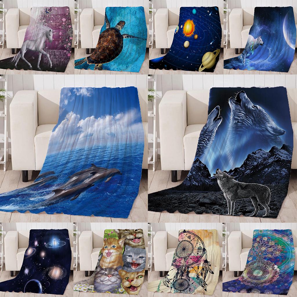 Digital Printing Flannel Blanket Soft Bed Sofa Throw Dolphin 130x150cm