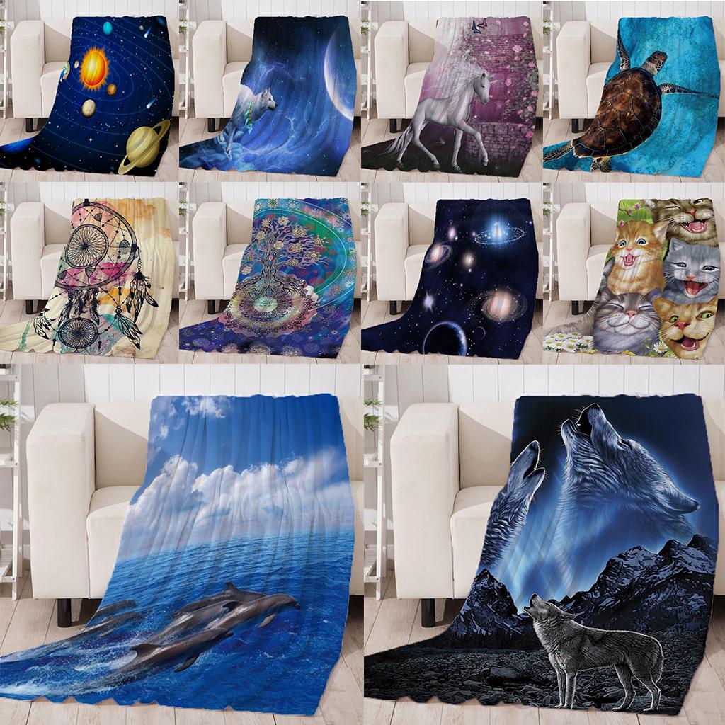 Digital Printing Flannel Blanket Soft Bed Sofa Throw Dolphin 130x150cm