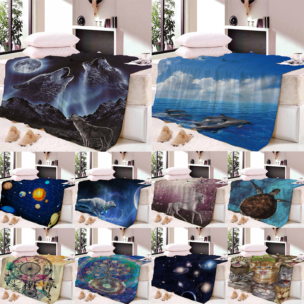 Digital Printing Flannel Blanket Soft Bed Sofa Throw Dolphin 150x200cm